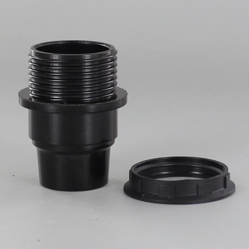 E-12 BLACK CANDELABRA BASE PHENOLIC THREADED SOCKET WITH SHOULDER AND RING - Doozie Light Studio